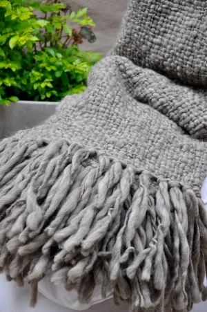 Chunky Knit Blanket - Flame Grey Wool Throw