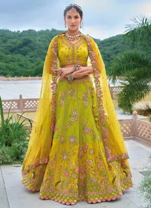Green And Yellow Floral Embroidered Bridal Lehenga Choli