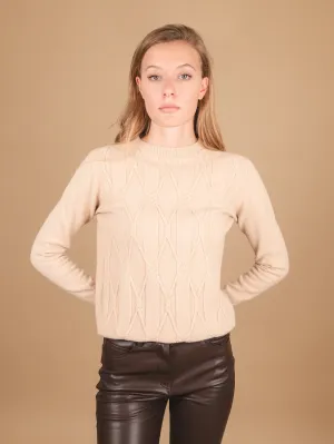 MAGLIA GIROCOLLO CON MAXI INTRECCIO FRONTALE BEIGE