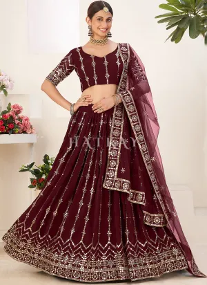 Maroon Sequence Embroidery Georgette Lehenga Choli