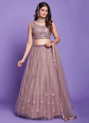 Mauve Purple Mirror Work Embroidery Wedding Lehenga Choli