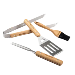 Naturehike - Four-Piece Barbecue Tool Set - Wood   Stainless Steel