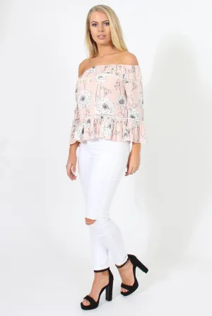 Nude Floral Cold Shoulder Top - Edina